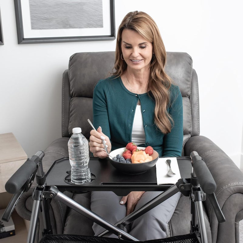 Stander Walker Tray Table, Only Compatible with 's Wonder-Walkers and Wonder-Rollators, Mobility Aid Tray-Accessory with Cup Holder, Tool-Free Assembly, Black - Image 2